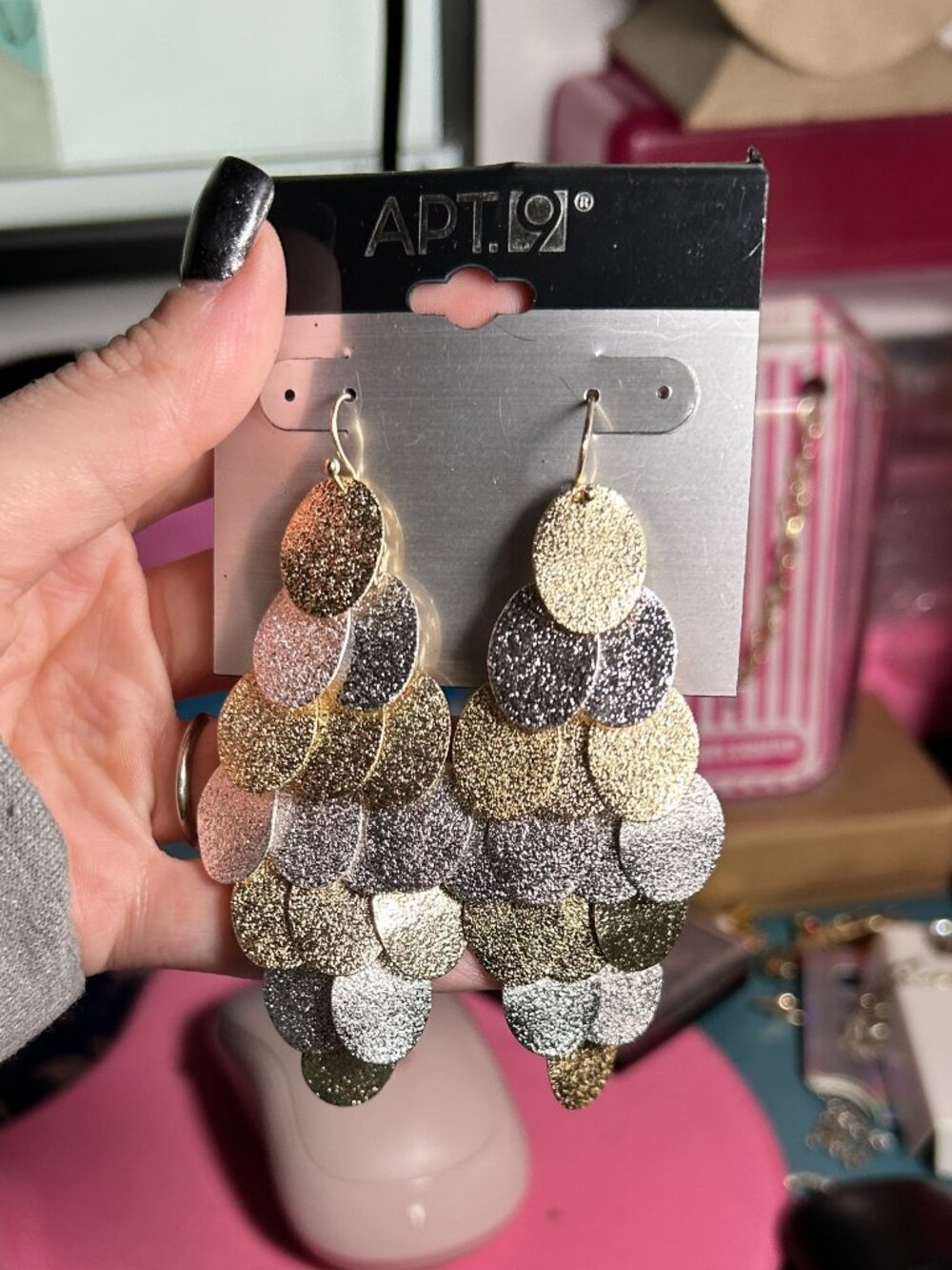 Apt. 9 Metallic Mixed Metal Textured Disc Chandelier Dangle Earrings NWT